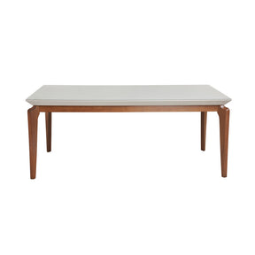 Manhattan Comfort  Payson 72.04" Modern Rectangular Dining Table with Glass Top and Curved Solid Wood Legs  in  Off White