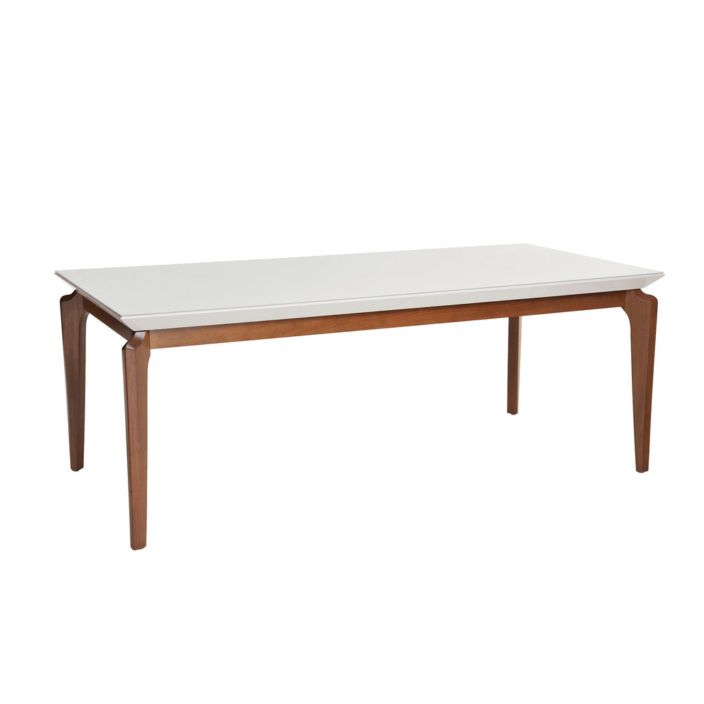 Manhattan Comfort  Payson 82.67" Modern Rectangular Dining Table with Glass Top and Curved Solid Wood Legs  in  White GlossManhattan Comfort-Dining Table- - 1