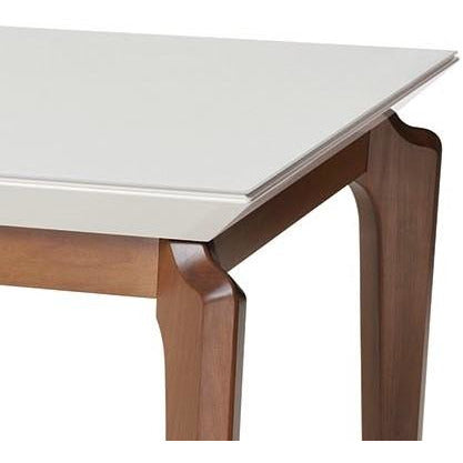 Manhattan Comfort  Payson 82.67" Modern Rectangular Dining Table with Glass Top and Curved Solid Wood Legs  in  White Gloss
