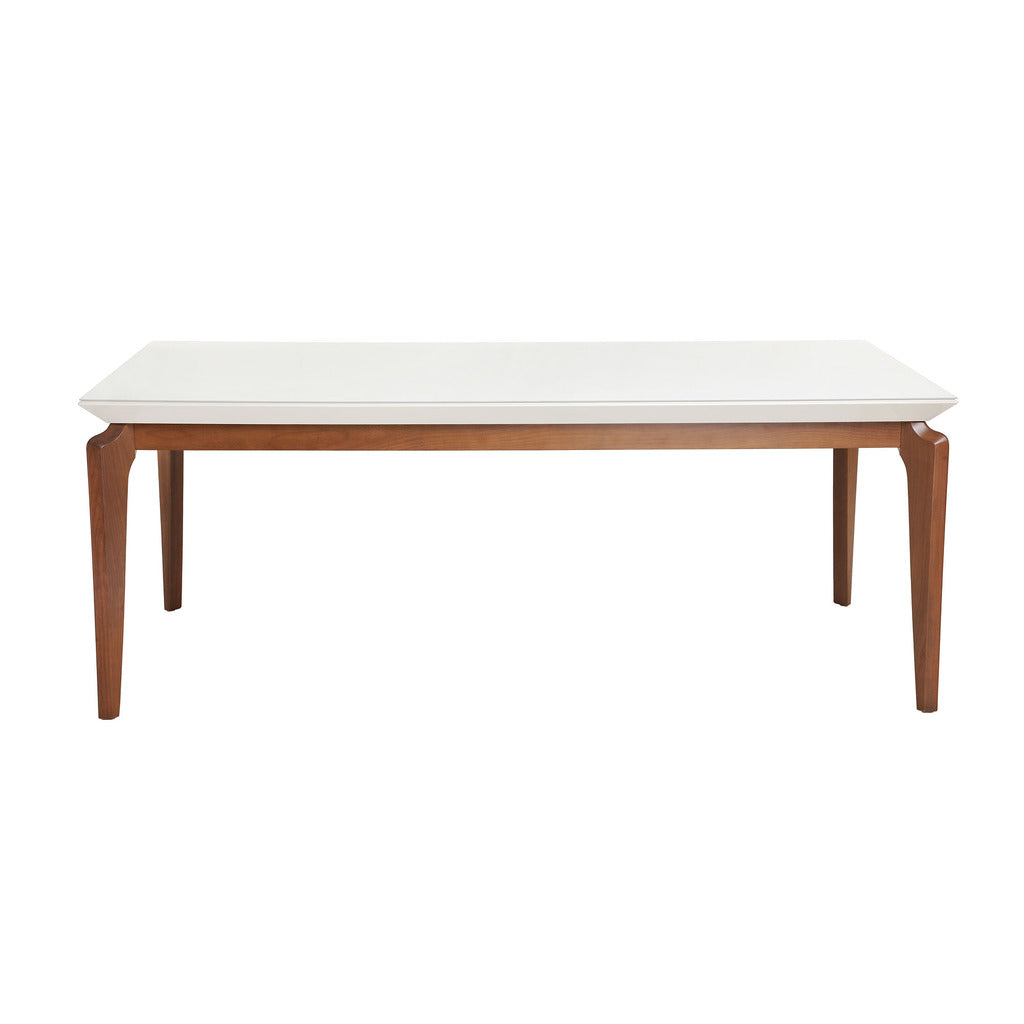 Manhattan Comfort  Payson 82.67" Modern Rectangular Dining Table with Glass Top and Curved Solid Wood Legs  in  White Gloss