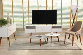 Manhattan Comfort Trinity 59.84" Mid- Century Modern Sideboard with Solid Wood Legs in White Gloss