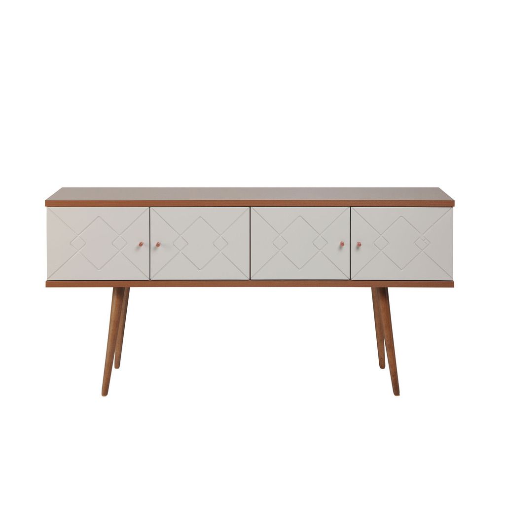 Manhattan Comfort Trinity 59.84" Mid- Century Modern Sideboard with Solid Wood Legs in Off White and Maple Cream Manhattan Comfort-Buffet Stand- - 1