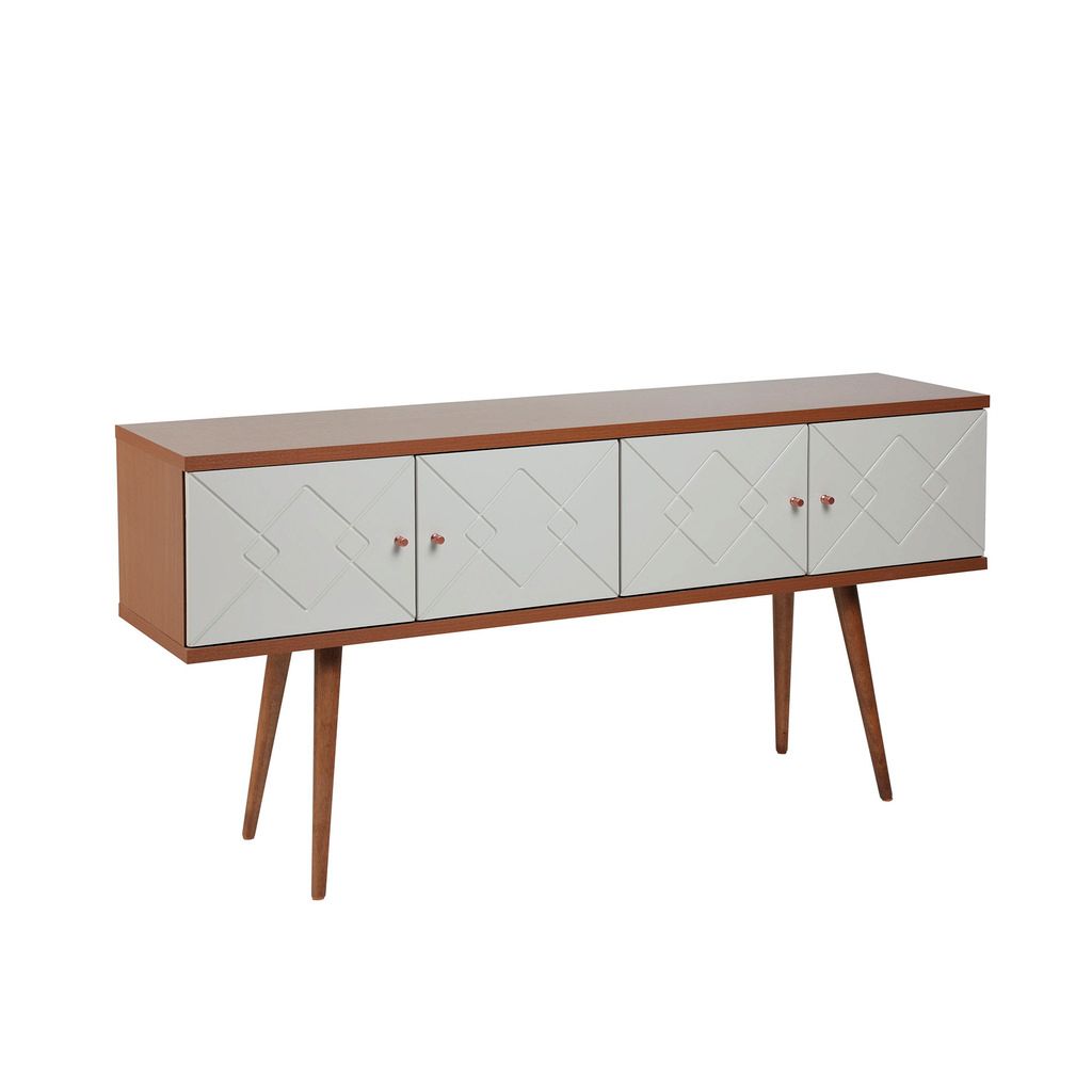 Manhattan Comfort Trinity 59.84" Mid- Century Modern Sideboard with Solid Wood Legs in Off White and Maple Cream