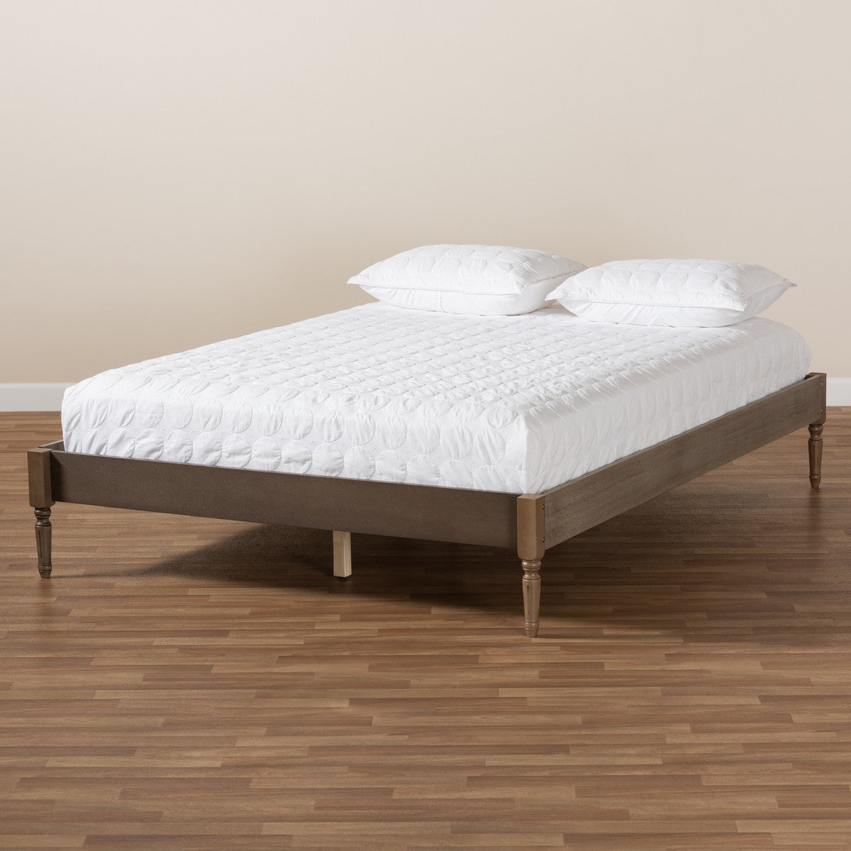 Baxton Studio Colette French Bohemian Weathered Grey Oak Finished Wood Full Size Platform Bed Frame