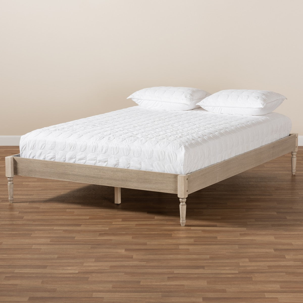 Baxton Studio Colette French Bohemian Antique White Oak Finished Wood Full Size Platform Bed Frame