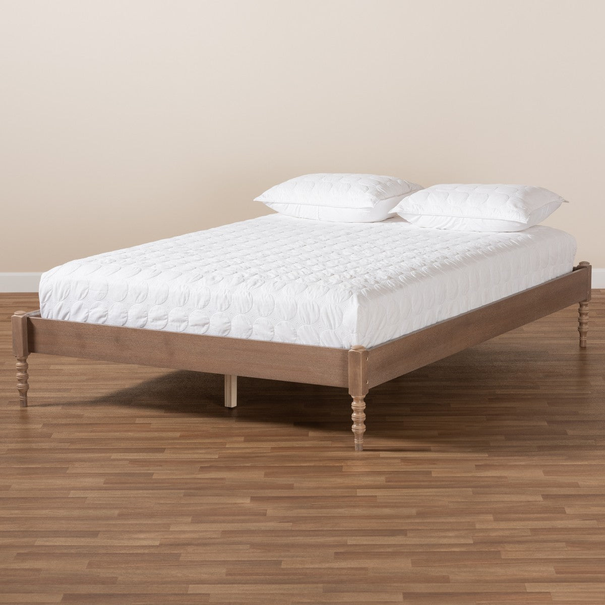Baxton Studio Cielle French Bohemian Antique Oak Finished Wood Full Size Platform Bed Frame