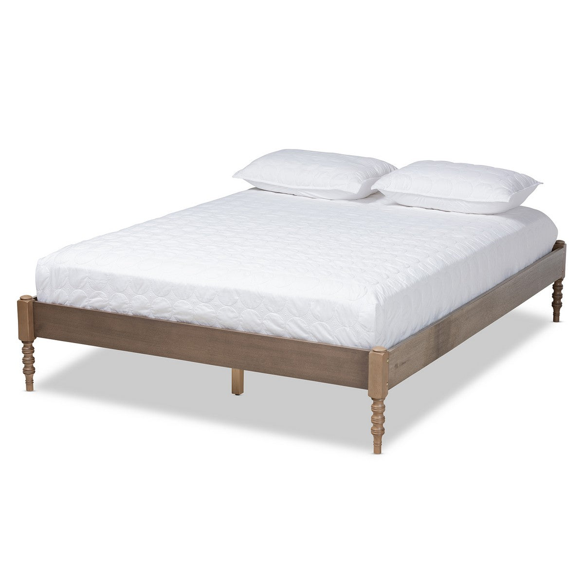 Baxton Studio Cielle French Bohemian Weathered Grey Oak Finished Wood Queen Size Platform Bed Frame Baxton Studio-Bed Frames-Minimal And Modern - 1
