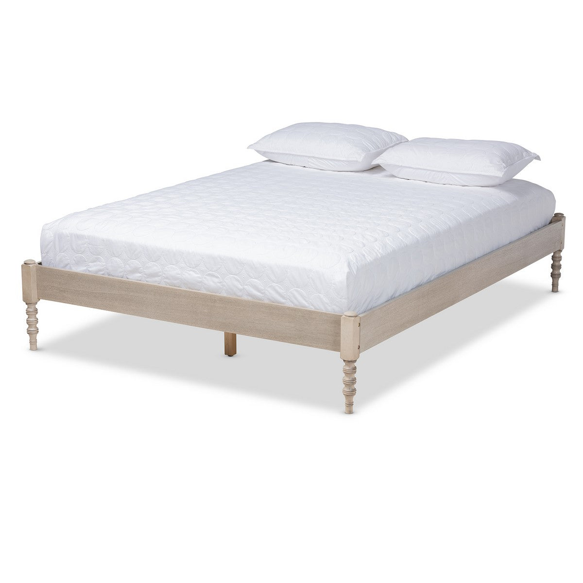 Baxton Studio Cielle French Bohemian Antique White Oak Finished Wood Queen Size Platform Bed Frame Baxton Studio-Bed Frames-Minimal And Modern - 1