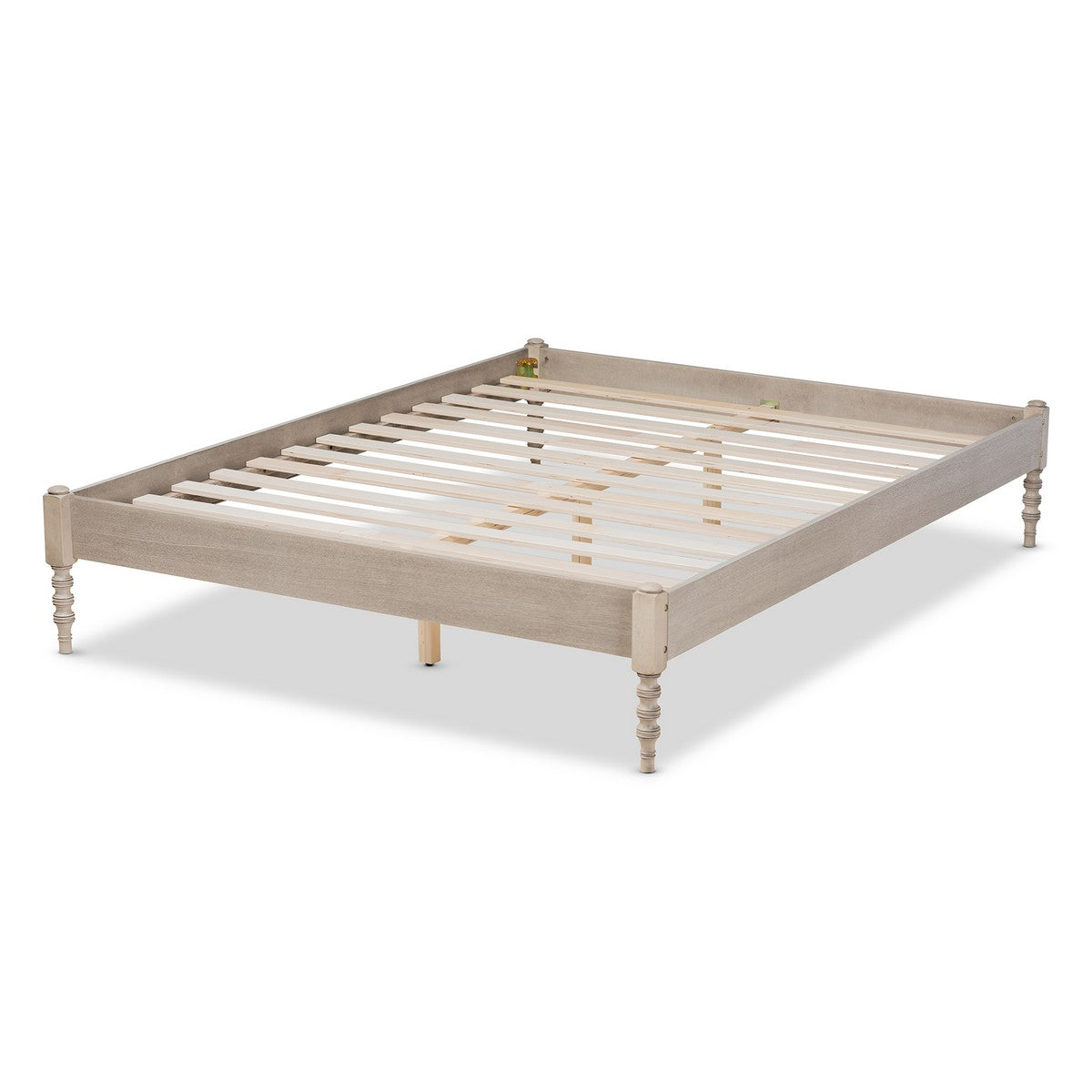Baxton Studio Cielle French Bohemian Antique White Oak Finished Wood Queen Size Platform Bed Frame