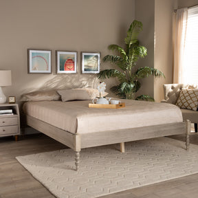 Baxton Studio Cielle French Bohemian Antique White Oak Finished Wood King Size Platform Bed Frame
