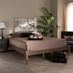 Baxton Studio Laure French Bohemian Weathered Grey Oak Finished Wood King Size Platform Bed Frame
