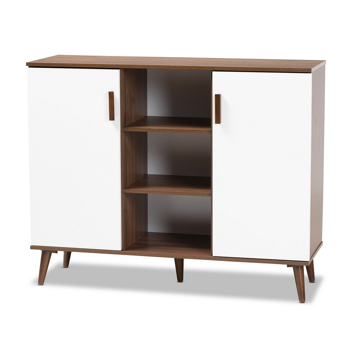 Baxton Studio Quinn Mid-Century Modern Two-Tone White and Walnut Finished 2-Door Wood Dining Room Sideboard Baxton Studio- Sideboards and Servers-Minimal And Modern - 1