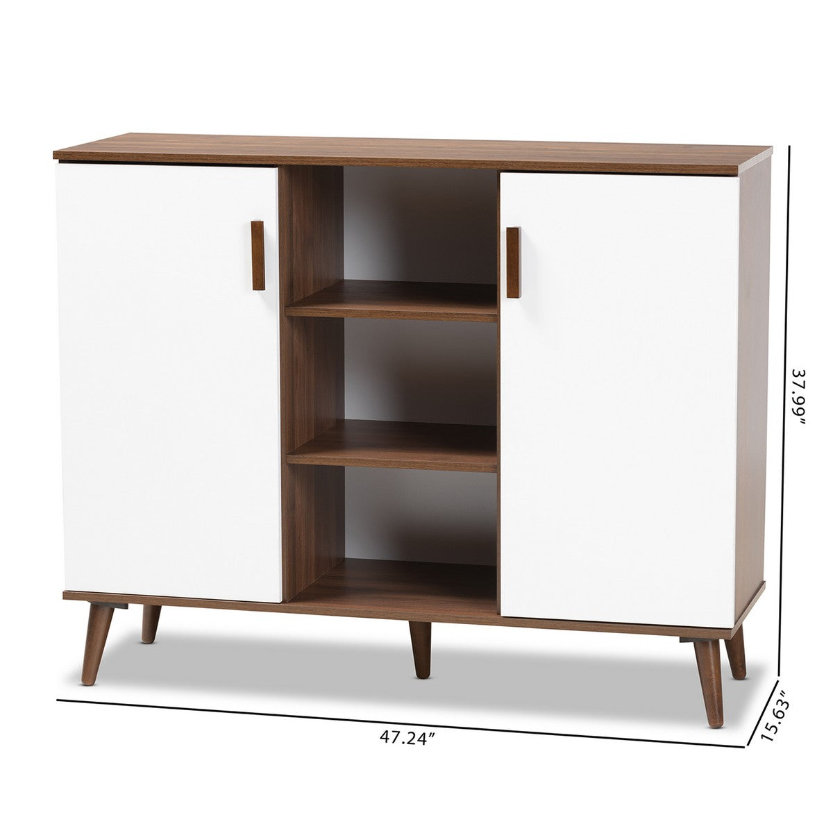 Baxton Studio Quinn Mid-Century Modern Two-Tone White and Walnut Finished 2-Door Wood Dining Room Sideboard
