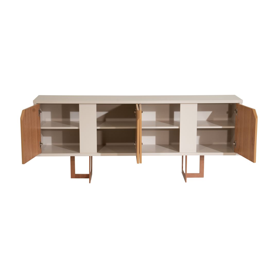 Manhattan Comfort Knickerbocker 71.25 Modern Sideboard with 6 Shelves and Steel Base in Cinnamon and Off White