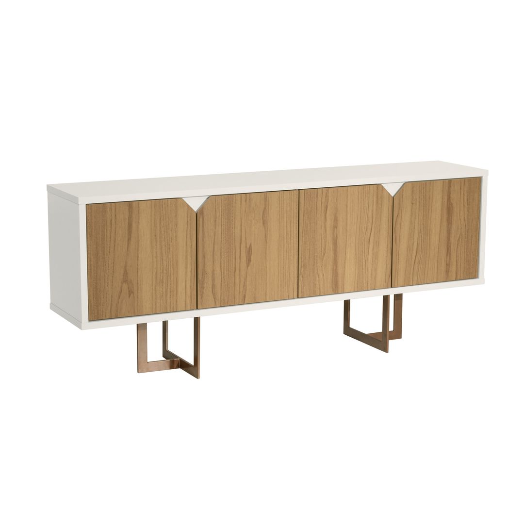Manhattan Comfort Knickerbocker 71.25 Modern Sideboard with 6 Shelves and Steel Base in Cinnamon and Off White