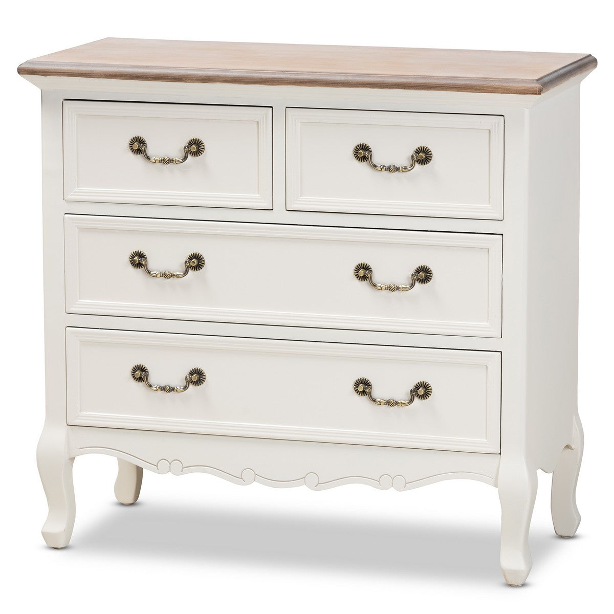 Baxton Studio Amalie Antique French Country Cottage Two-Tone White and Oak Finished 4-Drawer Accent Dresser Baxton Studio- Dressers-Minimal And Modern - 1