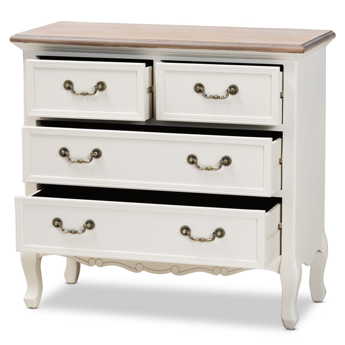 Baxton Studio Amalie Antique French Country Cottage Two-Tone White and Oak Finished 4-Drawer Accent Dresser