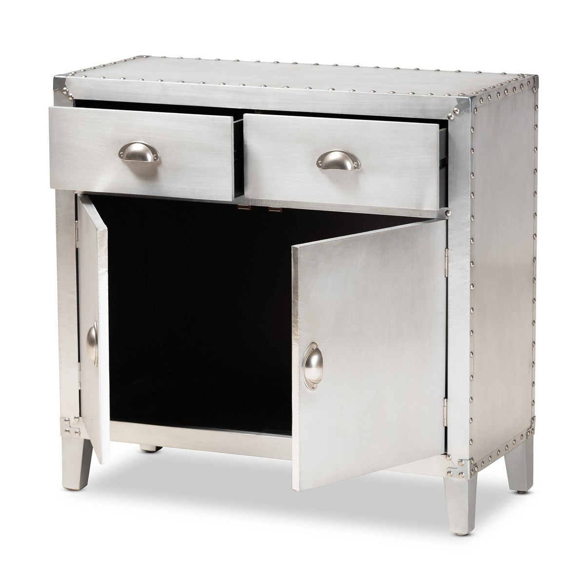 Baxton Studio Romain French Industrial Silver Metal 2-Door Accent Storage Cabinet