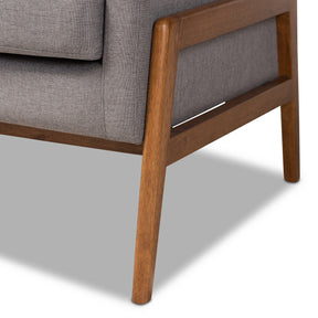 Baxton Studio Perris Mid-Century Modern Light Grey Fabric Upholstered Walnut Finished Wood Sofa