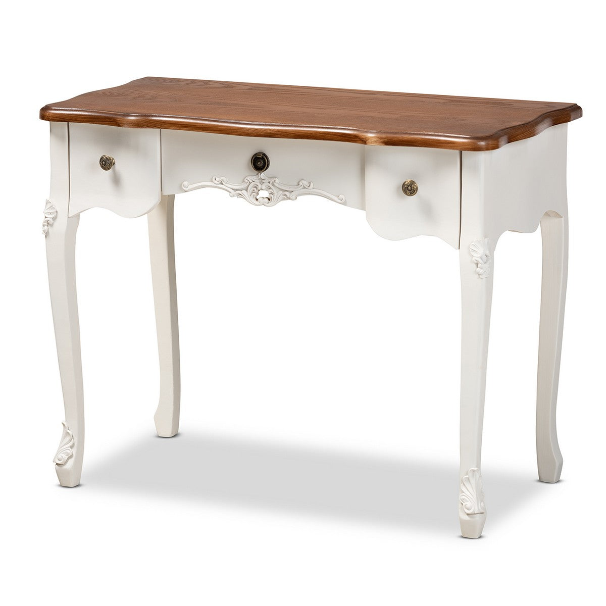 Baxton Studio Sophie Classic Traditional French Country White and Brown Finished Small 3-Drawer Wood Console Table Baxton Studio-side tables-Minimal And Modern - 1