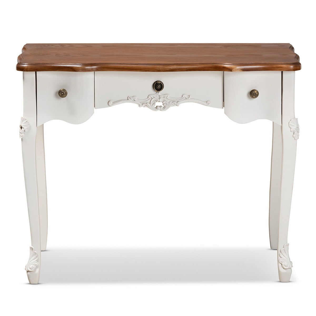Baxton Studio Sophie Classic Traditional French Country White and Brown Finished Small 3-Drawer Wood Console Table