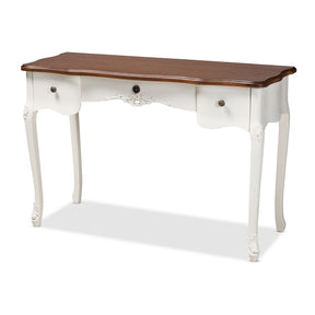 Baxton Studio Sophie Classic Traditional French Country White and Brown Finished Large 3-Drawer Wood Console Table Baxton Studio-side tables-Minimal And Modern - 1