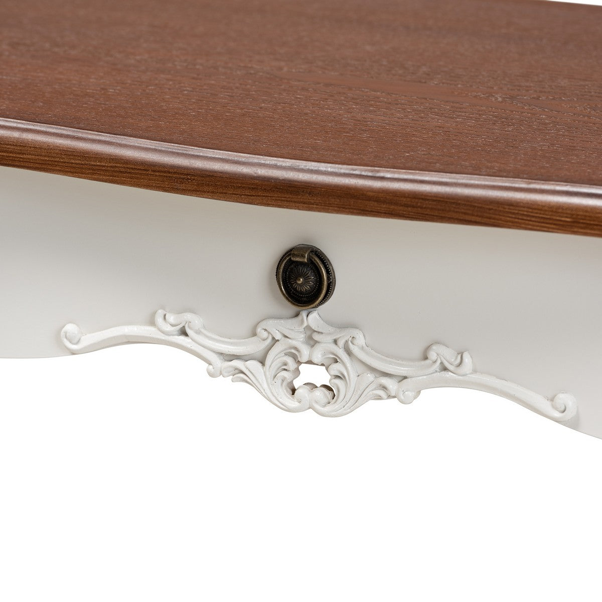 Baxton Studio Sophie Classic Traditional French Country White and Brown Finished Large 3-Drawer Wood Console Table