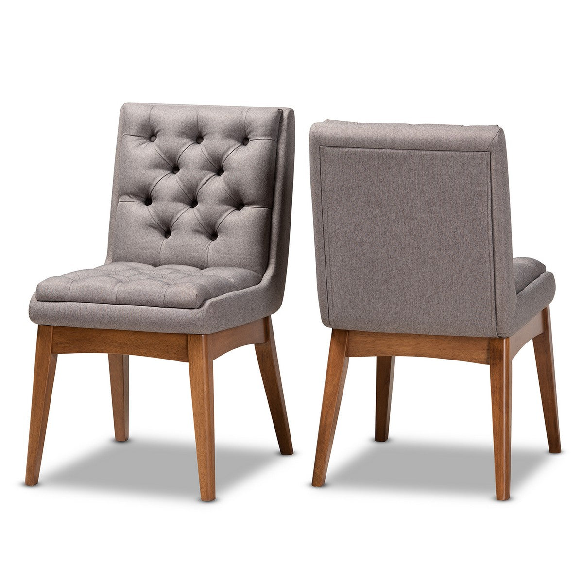 Baxton Studio Makar Modern Transitional Grey Fabric Upholstered and Walnut Brown Finished Wood 2-Piece Dining Chair Set Set Baxton Studio-dining chair-Minimal And Modern - 1