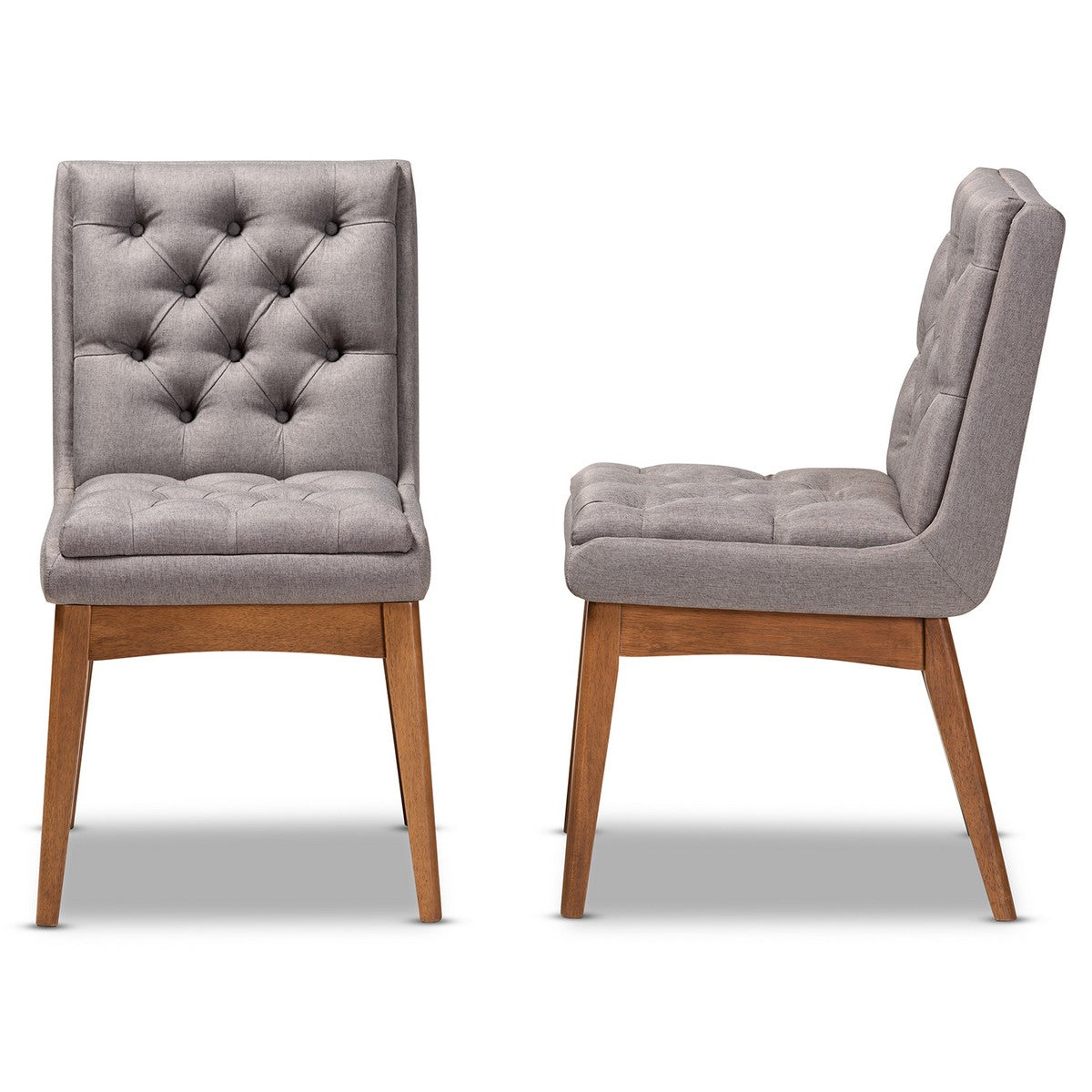 Baxton Studio Makar Modern Transitional Grey Fabric Upholstered and Walnut Brown Finished Wood 2-Piece Dining Chair Set Set
