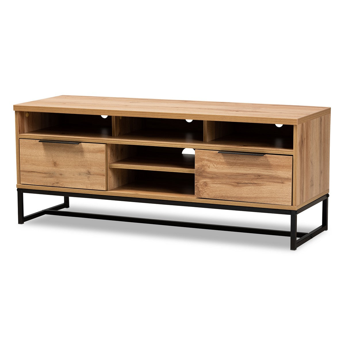 Baxton Studio Reid Modern and Contemporary Industrial Oak Finished Wood and Black Metal 2-Drawer TV Stand Baxton Studio-TV Stands-Minimal And Modern - 1