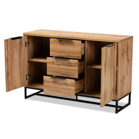 Baxton Studio Reid Modern and Contemporary Industrial Oak Finished Wood and Black Metal 3-Drawer Sideboard Buffet