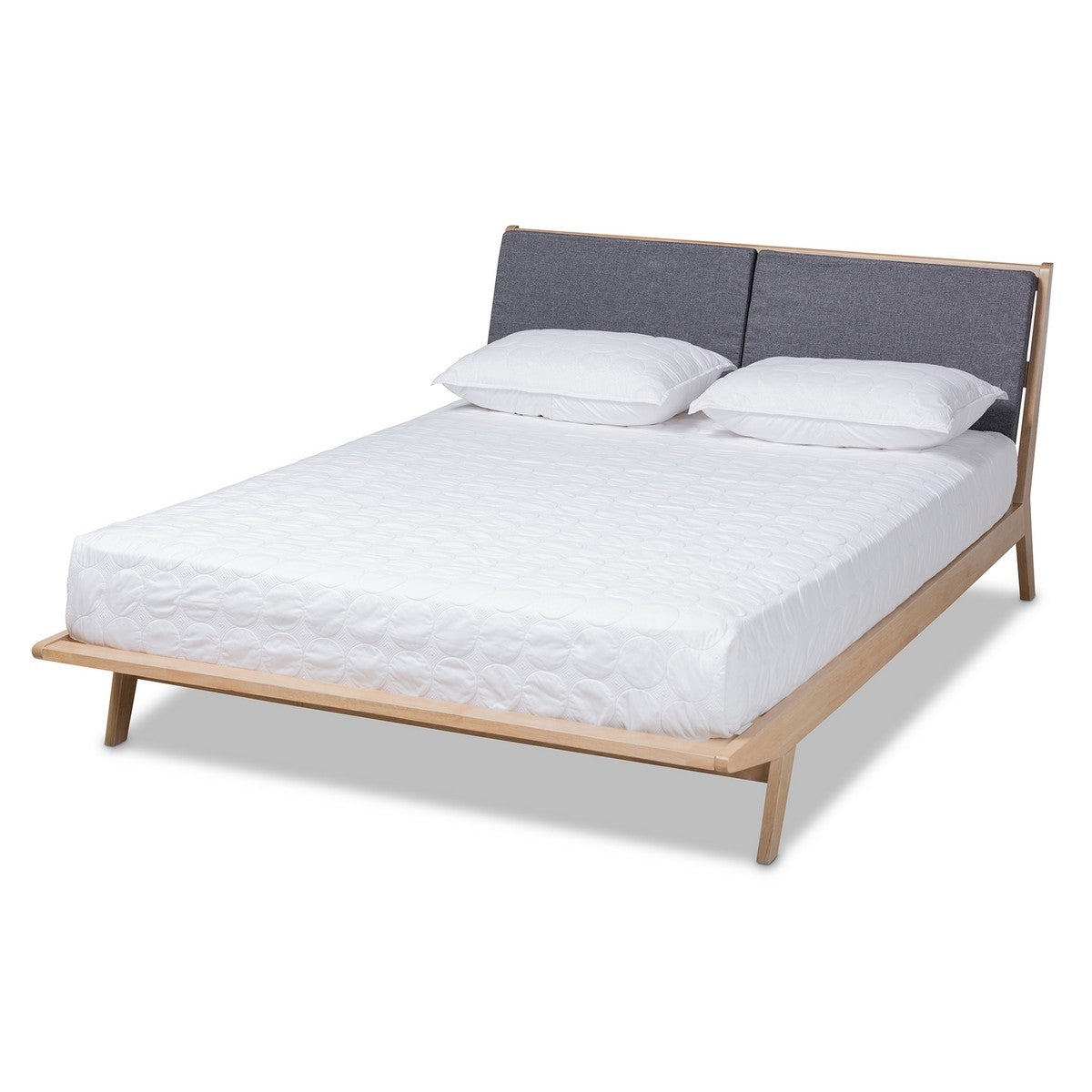Baxton Studio Emile Modern and Contemporary Grey Fabric Upholstered Natural Oak Finished Wood Queen Size Platform Bed Baxton Studio-beds-Minimal And Modern - 1