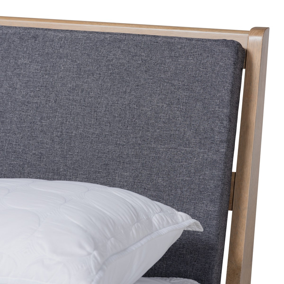 Baxton Studio Emile Modern and Contemporary Grey Fabric Upholstered Natural Oak Finished Wood King Size Platform Bed