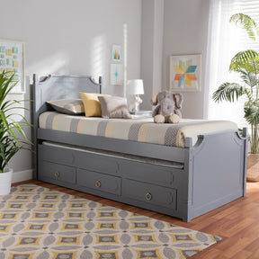 Baxton Studio Mariana Traditional Transitional Grey Finished Wood Twin Size 3-Drawer Storage Bed with Pull-Out Trundle Bed