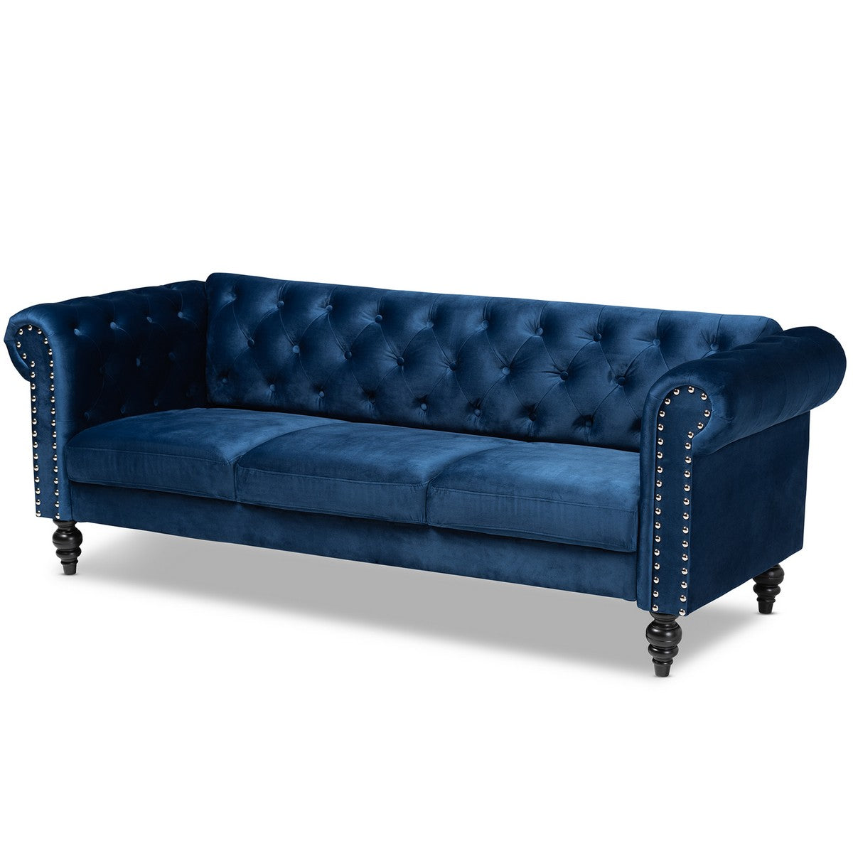 Baxton Studio Emma Traditional and Transitional Navy Blue Velvet Fabric Upholstered and Button Tufted Chesterfield Sofa Baxton Studio-sofas-Minimal And Modern - 1
