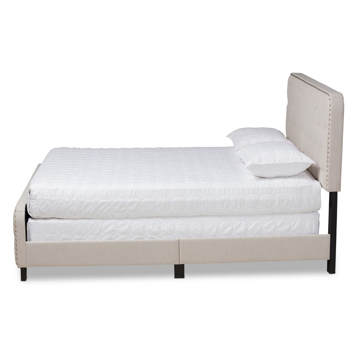 Baxton Studio Annalisa Modern Transitional Beige Fabric Upholstered Button Tufted Queen Size Panel Bed