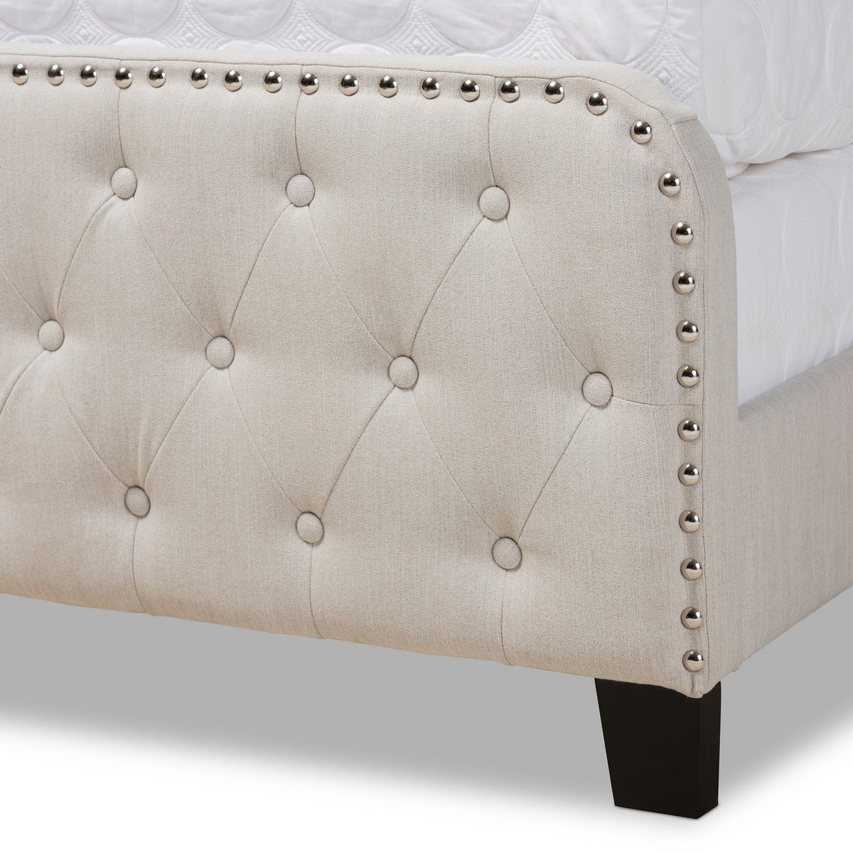 Baxton Studio Annalisa Modern Transitional Beige Fabric Upholstered Button Tufted Full Size Panel Bed