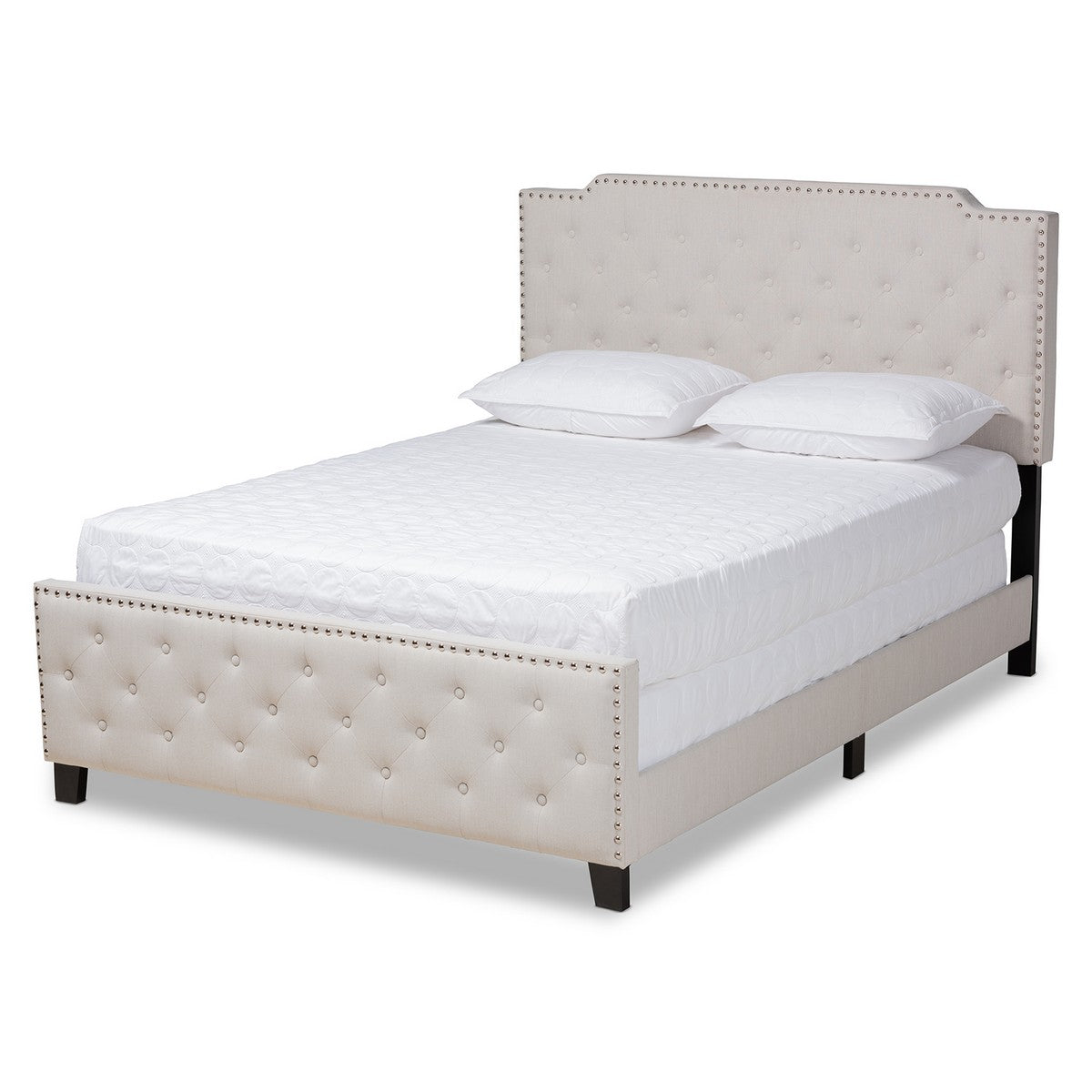 Baxton Studio Marion Modern Transitional Beige Fabric Upholstered Button Tufted King Size Panel Bed Baxton Studio-beds-Minimal And Modern - 1