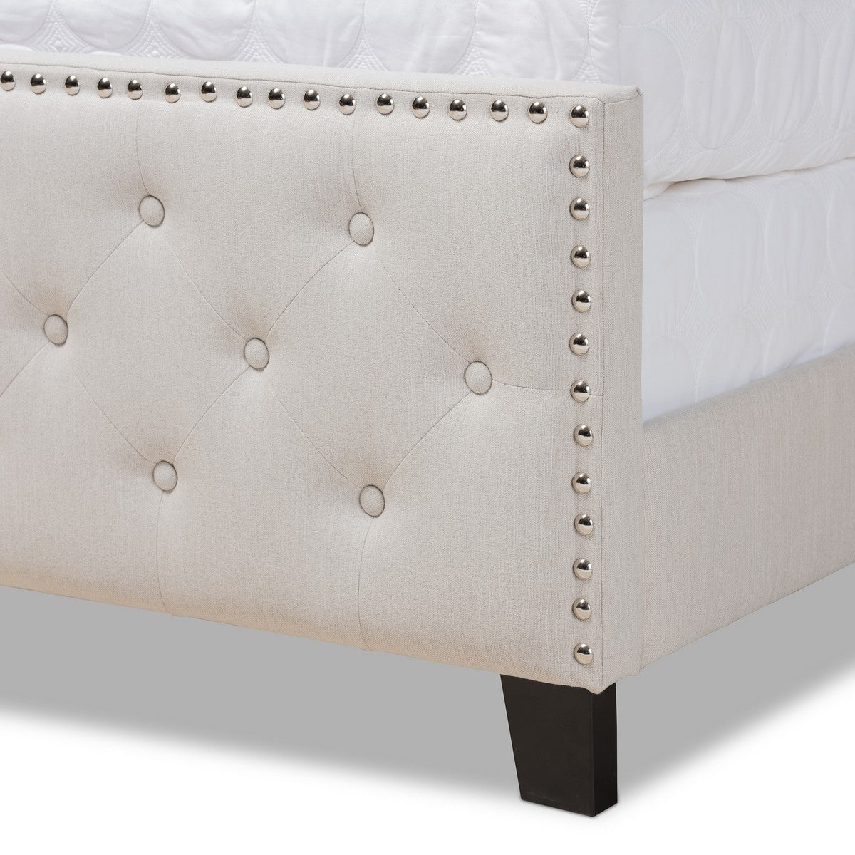 Baxton Studio Marion Modern Transitional Beige Fabric Upholstered Button Tufted Full Size Panel Bed
