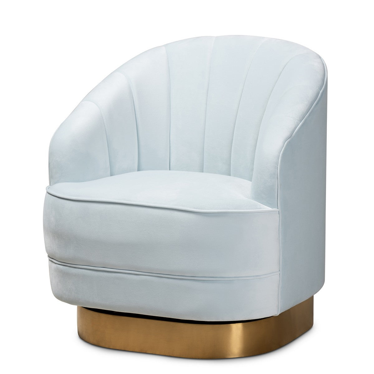 Baxton Studio Fiore Glam and Luxe Light Blue Velvet Fabric Upholstered Brushed Gold Finished Swivel Accent Chair Baxton Studio-chairs-Minimal And Modern - 1