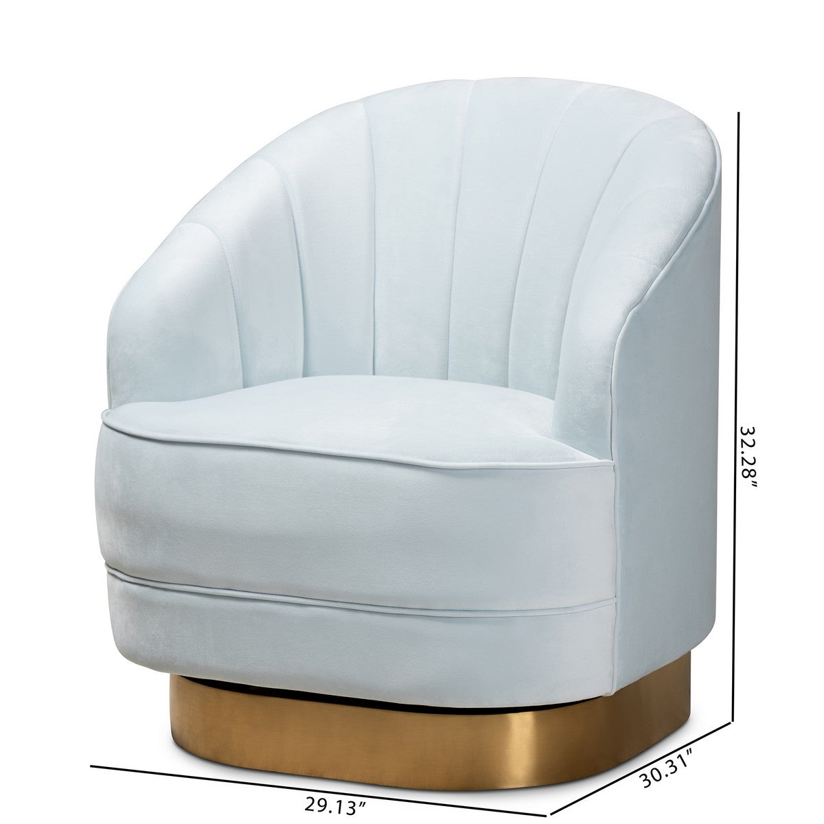 Baxton Studio Fiore Glam and Luxe Light Blue Velvet Fabric Upholstered Brushed Gold Finished Swivel Accent Chair