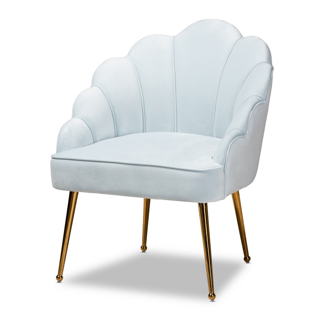 Baxton Studio Cinzia Glam and Luxe Light Blue Velvet Fabric Upholstered Gold Finished Seashell Shaped Accent Chair Baxton Studio-chairs-Minimal And Modern - 1