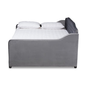 Baxton Studio Freda Transitional and Contemporary Grey Velvet Fabric Upholstered and Button Tufted Queen Size Daybed with Trundle