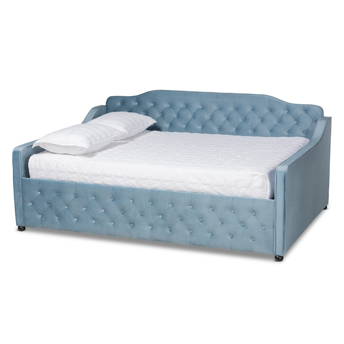 Baxton Studio Freda Transitional and Contemporary Light Blue Velvet Fabric Upholstered and Button Tufted Queen Size Daybed Baxton Studio-daybed-Minimal And Modern - 1