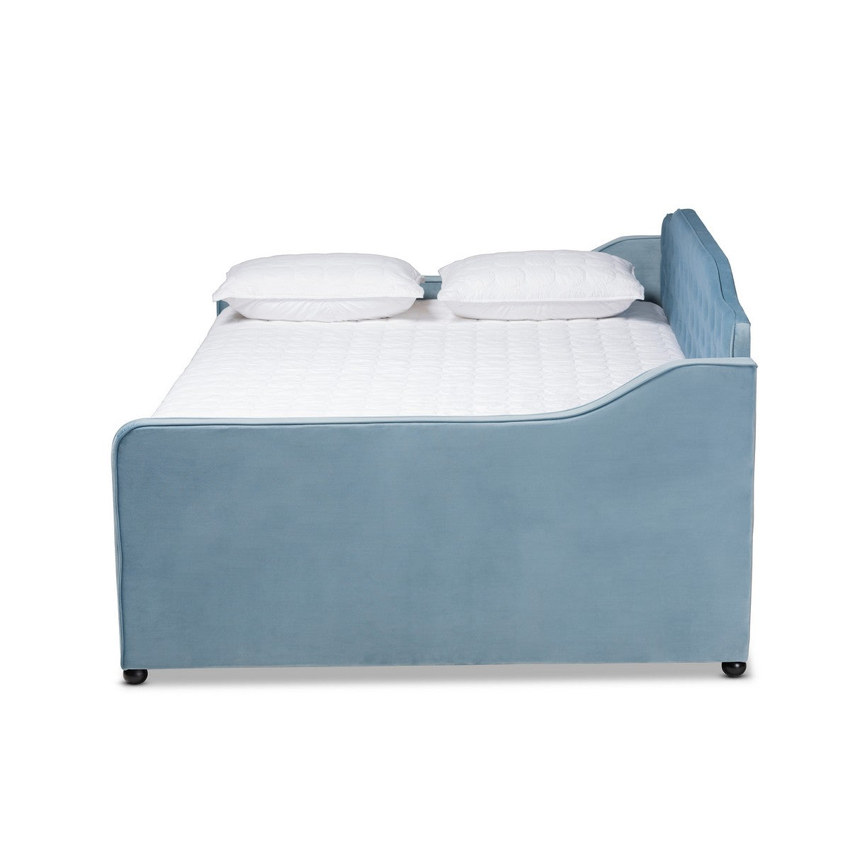 Baxton Studio Freda Transitional and Contemporary Light Blue Velvet Fabric Upholstered and Button Tufted Full Size Daybed
