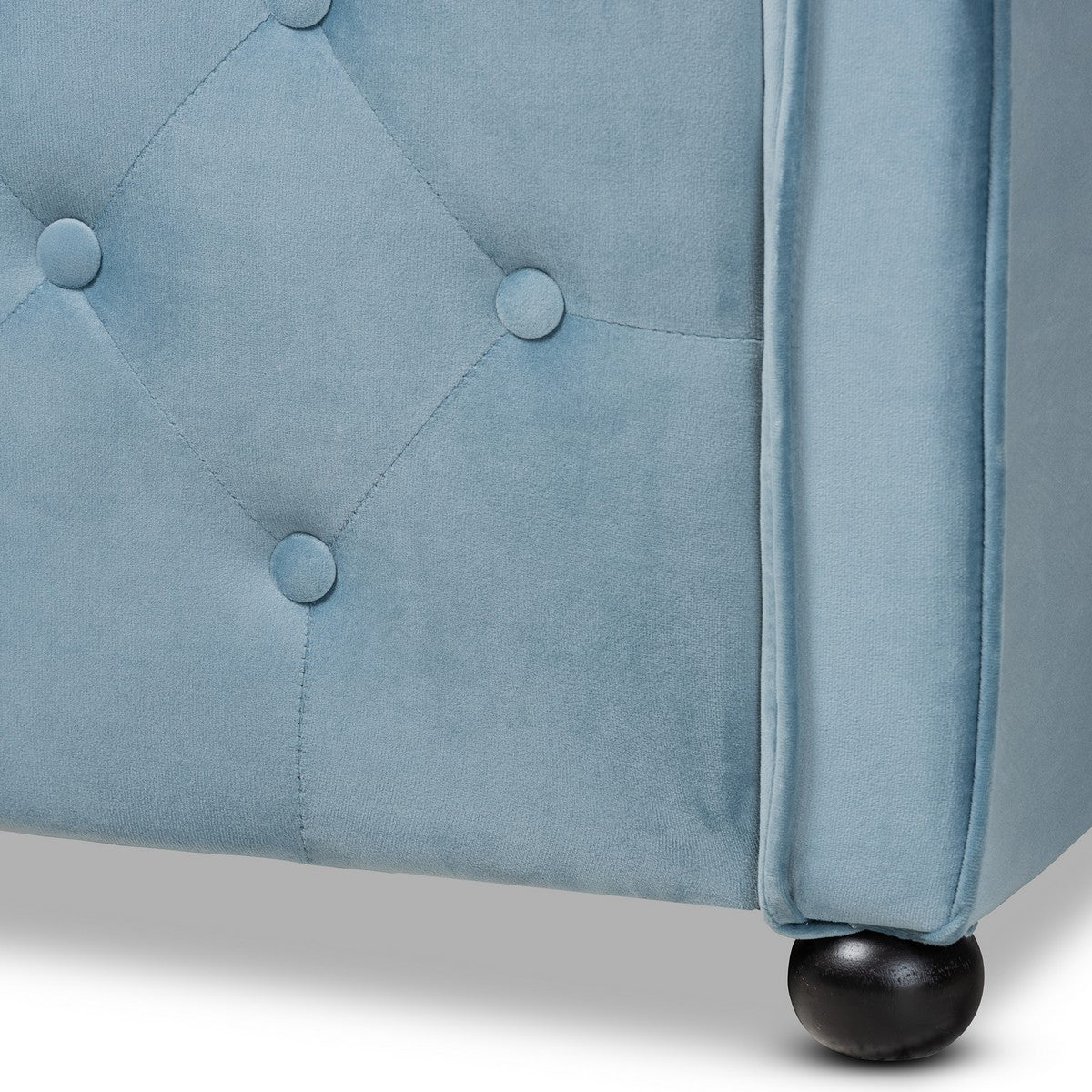 Baxton Studio Freda Transitional and Contemporary Light Blue Velvet Fabric Upholstered and Button Tufted Full Size Daybed