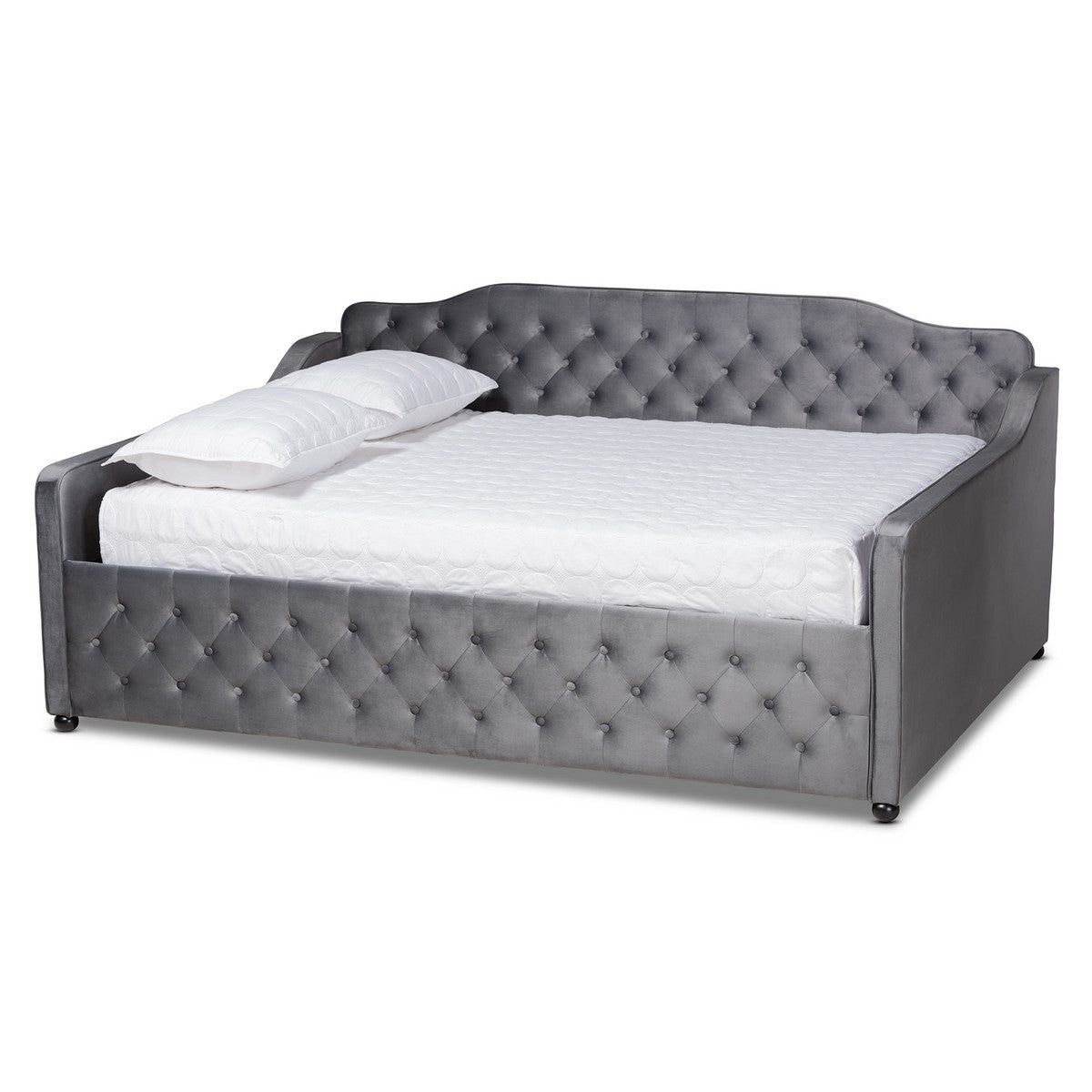Baxton Studio Freda Transitional and Contemporary Grey Velvet Fabric Upholstered and Button Tufted Queen Size Daybed Baxton Studio-daybed-Minimal And Modern - 1