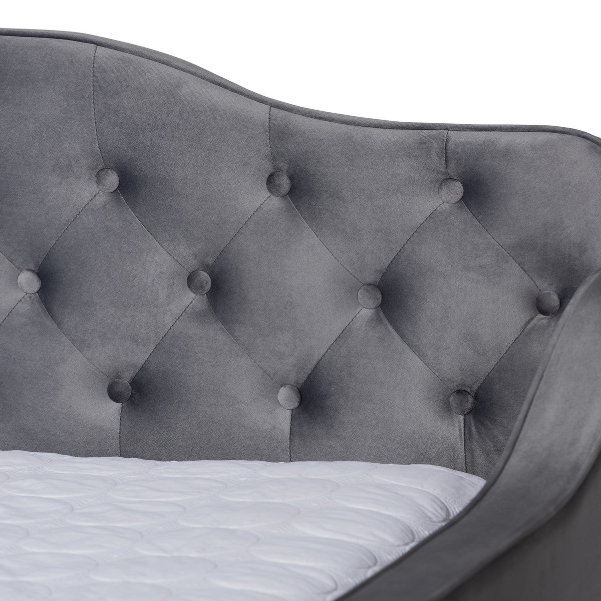 Baxton Studio Freda Transitional and Contemporary Grey Velvet Fabric Upholstered and Button Tufted Full Size Daybed