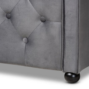 Baxton Studio Freda Transitional and Contemporary Grey Velvet Fabric Upholstered and Button Tufted Queen Size Daybed