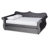 Baxton Studio Abbie Traditional and Transitional Grey Velvet Fabric Upholstered and Crystal Tufted Queen Size Daybed with Trundle Baxton Studio-daybed-Minimal And Modern - 1